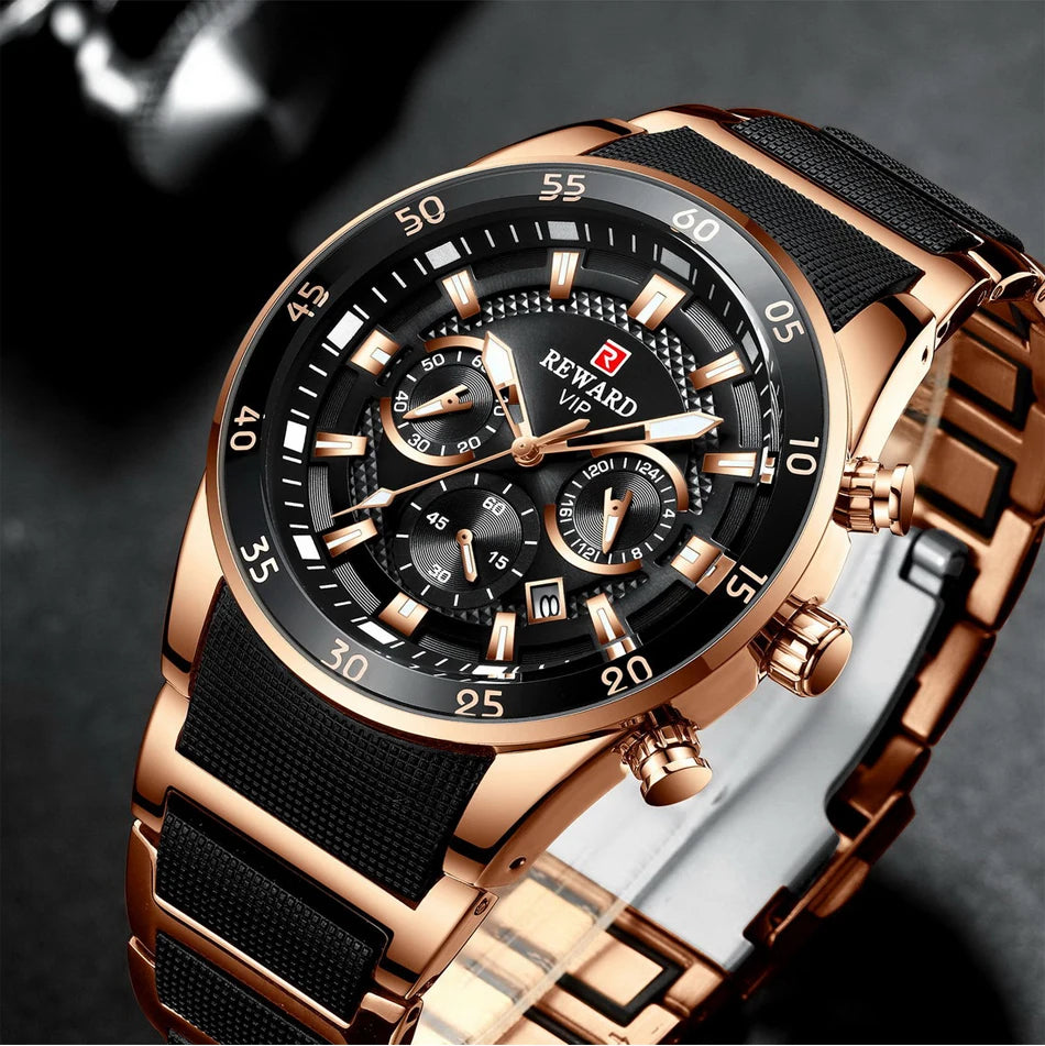 ⌚ REWARD Big Dial Men's Luxury Sports Watch | Waterproof Chronograph Quartz