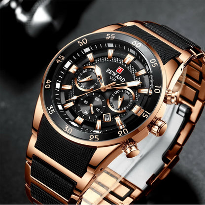 ⌚ REWARD Big Dial Men's Luxury Sports Watch | Waterproof Chronograph Quartz