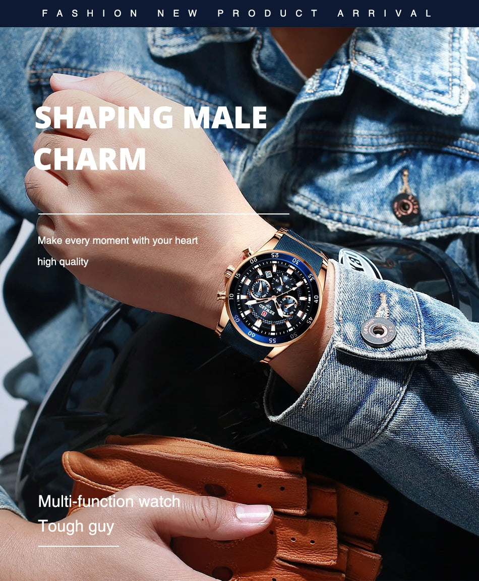 ⌚ REWARD Big Dial Men's Luxury Sports Watch | Waterproof Chronograph Quartz