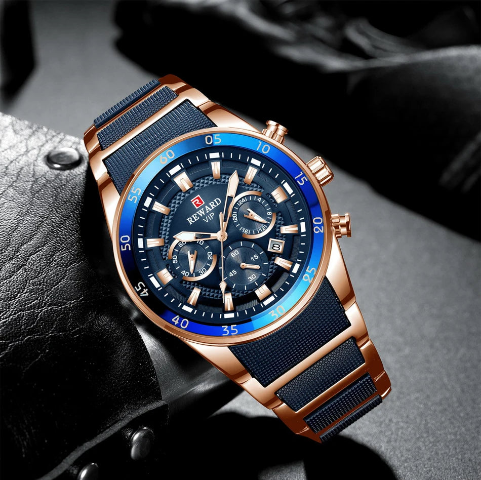 ⌚ REWARD Big Dial Men's Luxury Sports Watch | Waterproof Chronograph Quartz