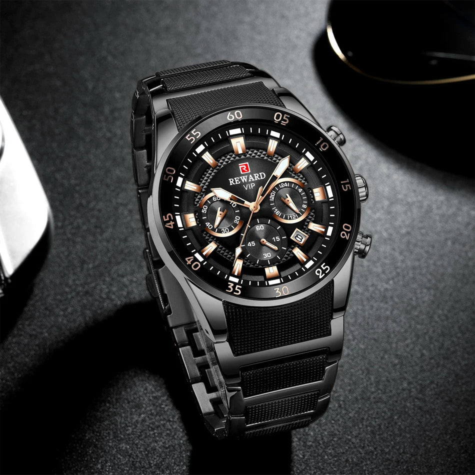 ⌚ REWARD Big Dial Men's Luxury Sports Watch | Waterproof Chronograph Quartz