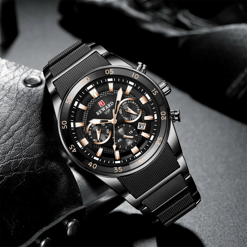 ⌚ REWARD Big Dial Men's Luxury Sports Watch | Waterproof Chronograph Quartz