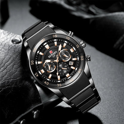 ⌚ REWARD Big Dial Men's Luxury Sports Watch | Waterproof Chronograph Quartz