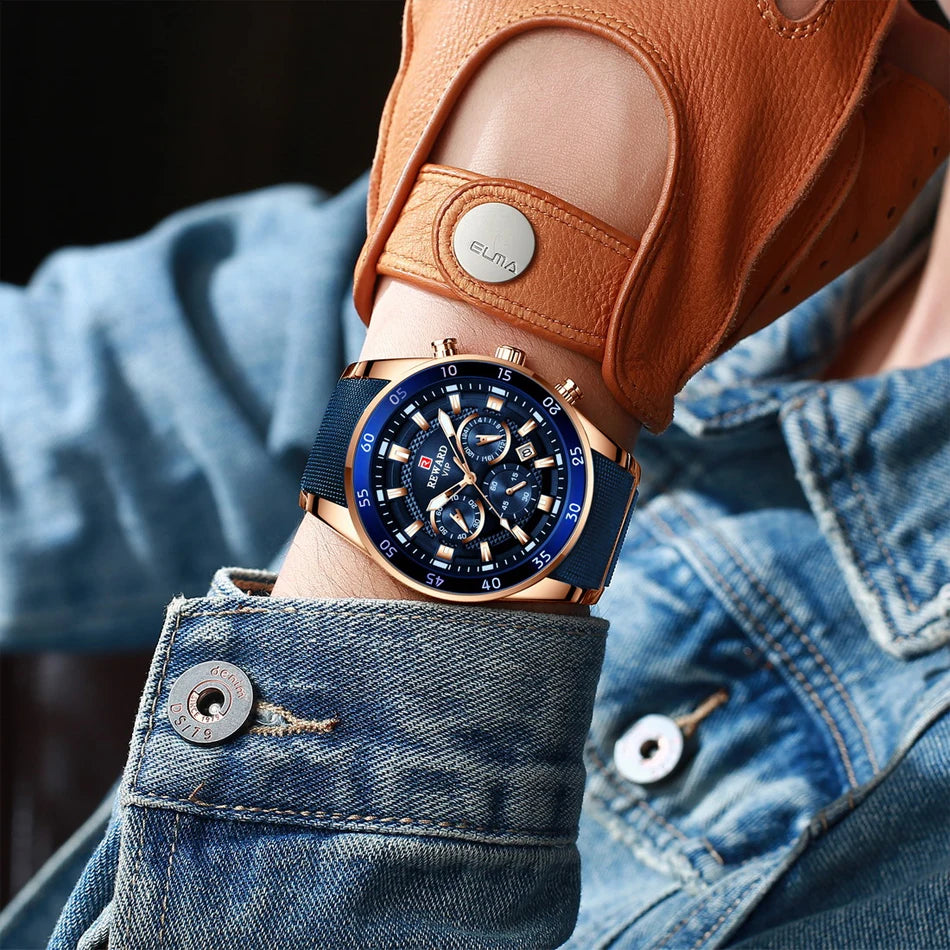 ⌚ REWARD Big Dial Men's Luxury Sports Watch | Waterproof Chronograph Quartz