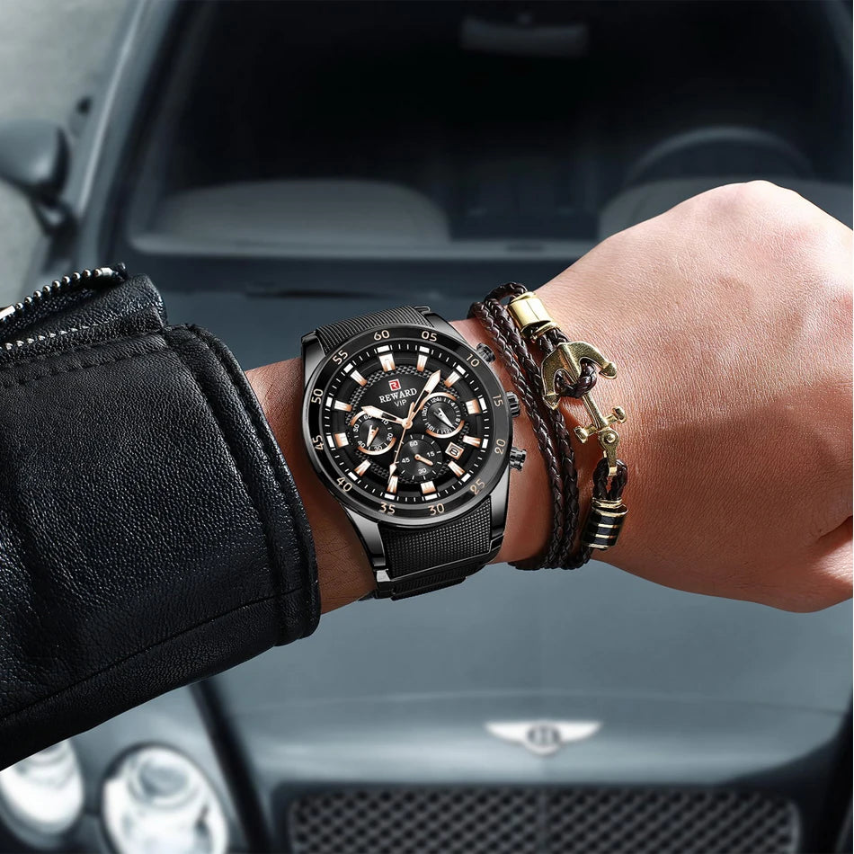 ⌚ REWARD Big Dial Men's Luxury Sports Watch | Waterproof Chronograph Quartz