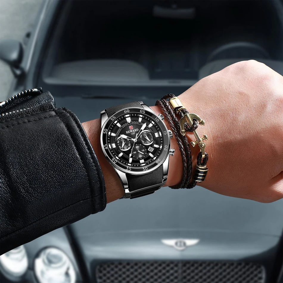 ⌚ REWARD Big Dial Men's Luxury Sports Watch | Waterproof Chronograph Quartz