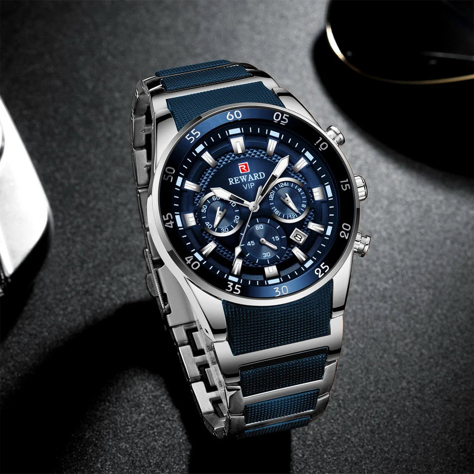 ⌚ REWARD Big Dial Men's Luxury Sports Watch | Waterproof Chronograph Quartz