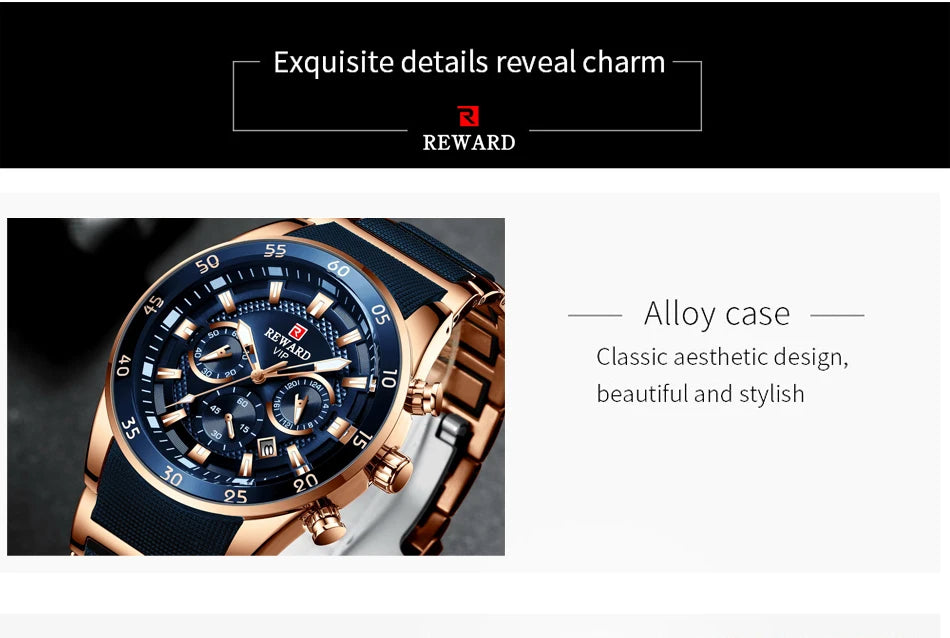 ⌚ REWARD Big Dial Men's Luxury Sports Watch | Waterproof Chronograph Quartz
