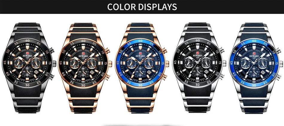 ⌚ REWARD Big Dial Men's Luxury Sports Watch | Waterproof Chronograph Quartz