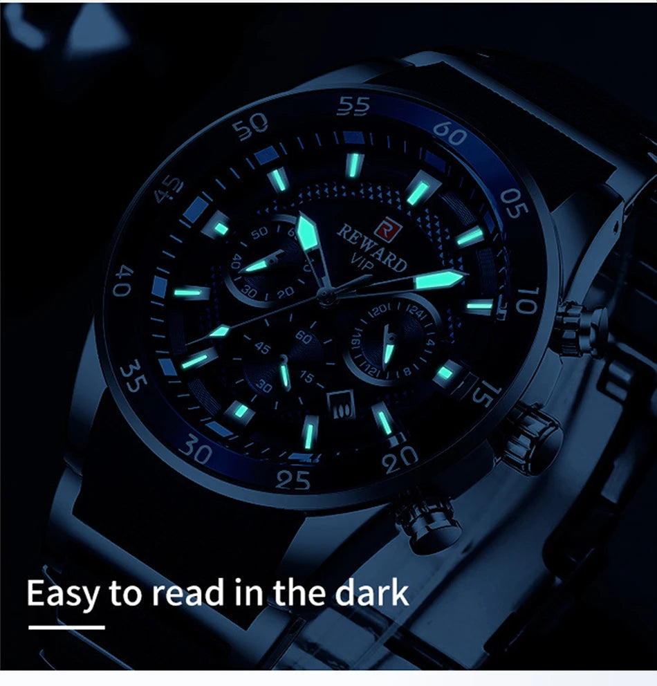 ⌚ REWARD Big Dial Men's Luxury Sports Watch | Waterproof Chronograph Quartz
