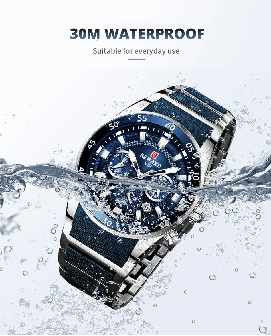 ⌚ REWARD Big Dial Men's Luxury Sports Watch | Waterproof Chronograph Quartz