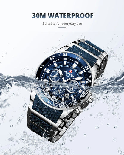 ⌚ REWARD Big Dial Men's Luxury Sports Watch | Waterproof Chronograph Quartz