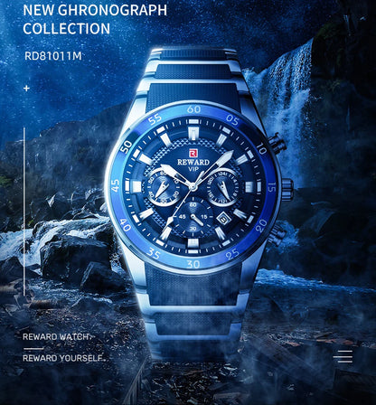 ⌚ REWARD Big Dial Men's Luxury Sports Watch | Waterproof Chronograph Quartz
