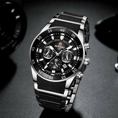 ⌚ REWARD Big Dial Men's Luxury Sports Watch | Waterproof Chronograph Quartz
