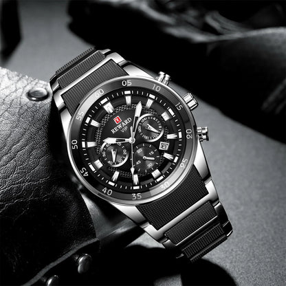 ⌚ REWARD Big Dial Men's Luxury Sports Watch | Waterproof Chronograph Quartz