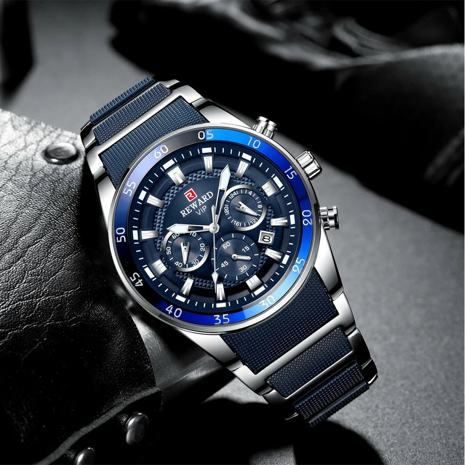 ⌚ REWARD Big Dial Men's Luxury Sports Watch | Waterproof Chronograph Quartz