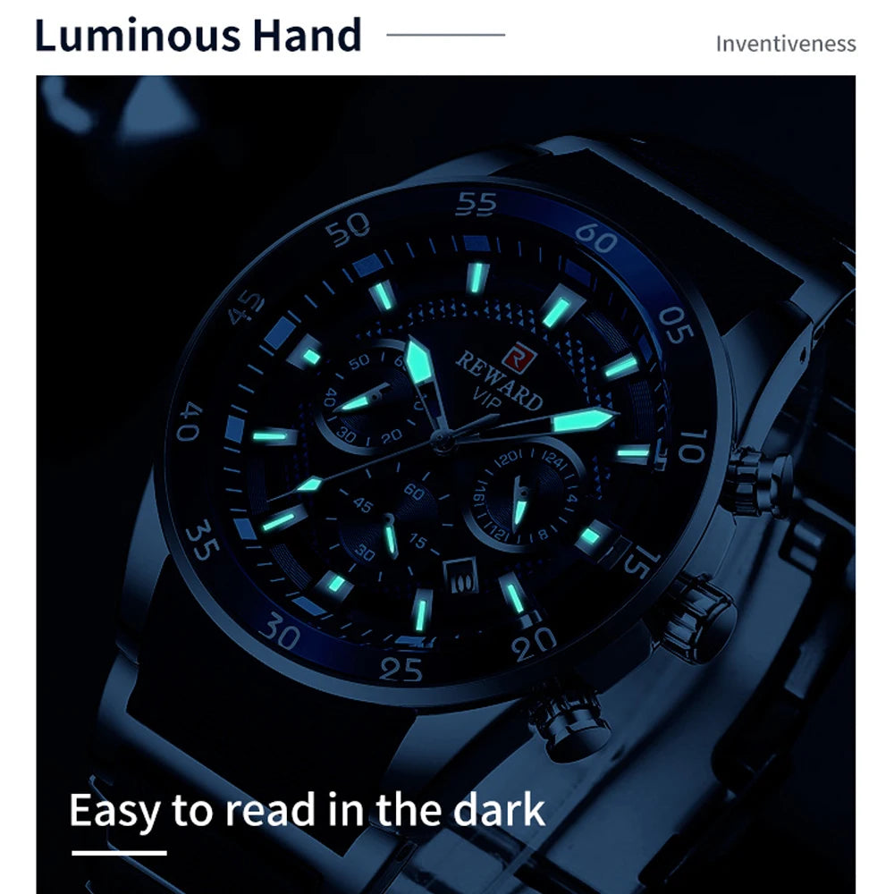 ⌚ REWARD Big Dial Men's Luxury Sports Watch | Waterproof Chronograph Quartz