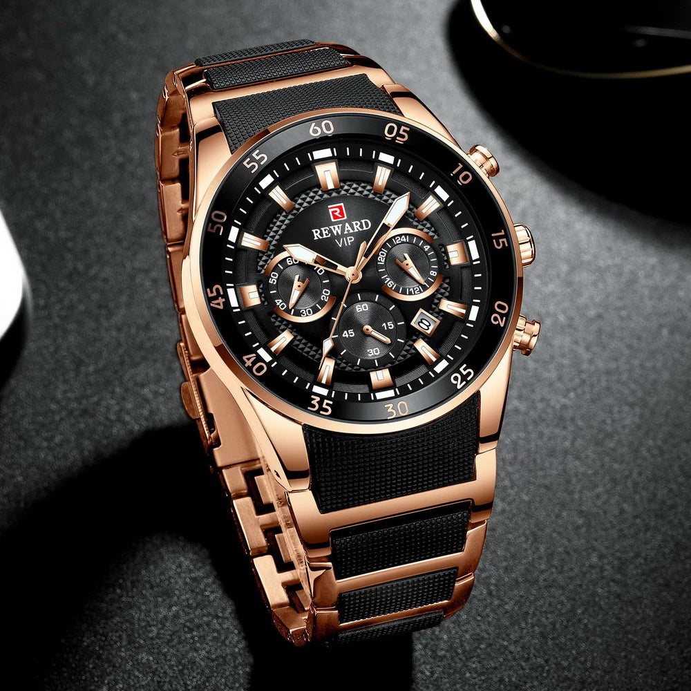 ⌚ REWARD Big Dial Men's Luxury Sports Watch | Waterproof Chronograph Quartz