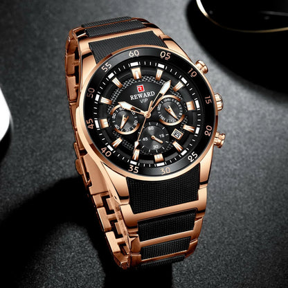 ⌚ REWARD Big Dial Men's Luxury Sports Watch | Waterproof Chronograph Quartz