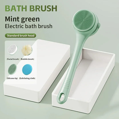4-in-1 Electric Bath Brush – Rotating Back Scrubber, 4 Brush Heads, USB Rechargeable