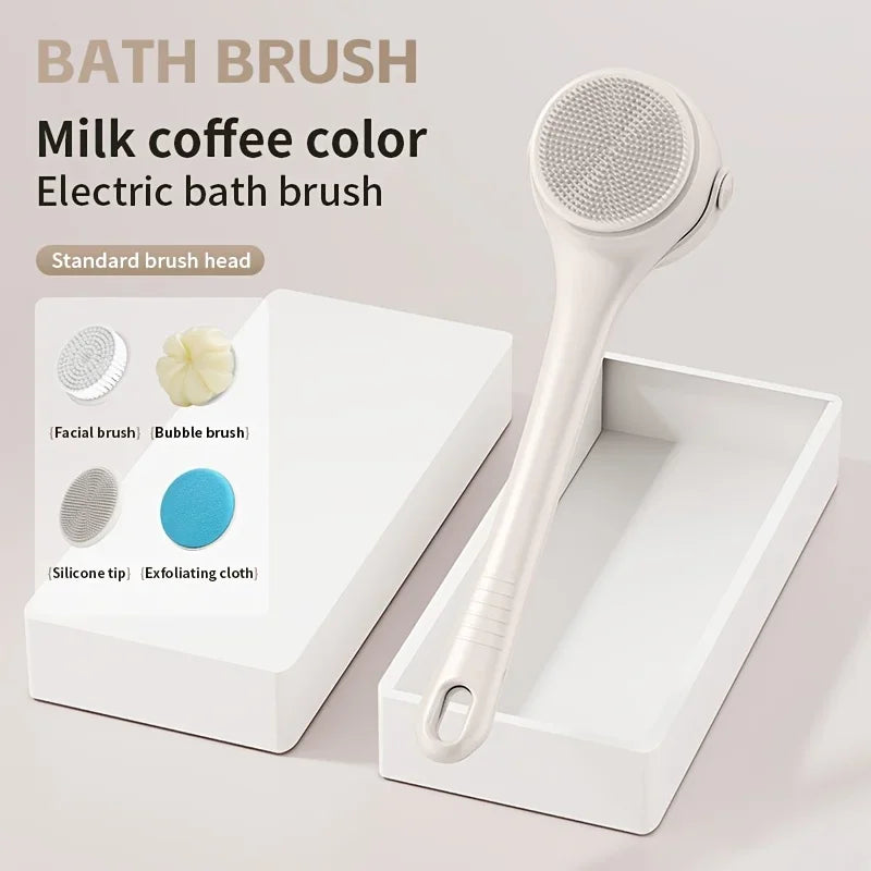 4-in-1 Electric Bath Brush – Rotating Back Scrubber, 4 Brush Heads, USB Rechargeable