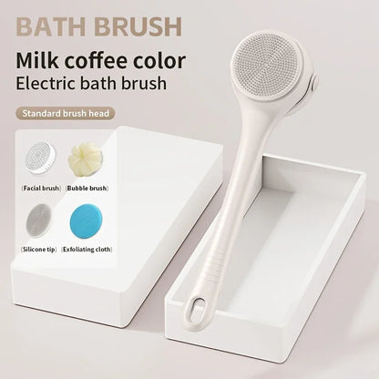 4-in-1 Electric Bath Brush – Rotating Back Scrubber, 4 Brush Heads, USB Rechargeable
