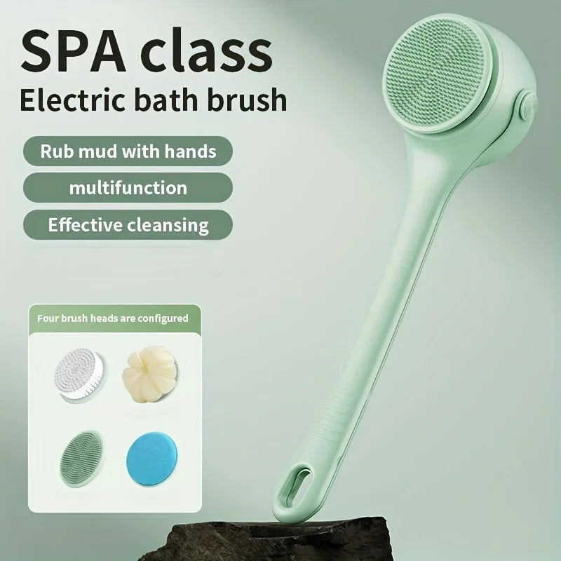 4-in-1 Electric Bath Brush – Rotating Back Scrubber, 4 Brush Heads, USB Rechargeable