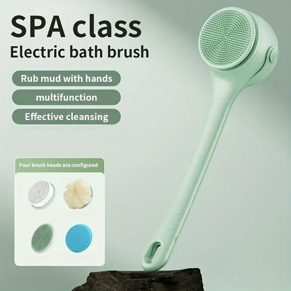 4-in-1 Electric Bath Brush – Rotating Back Scrubber, 4 Brush Heads, USB Rechargeable