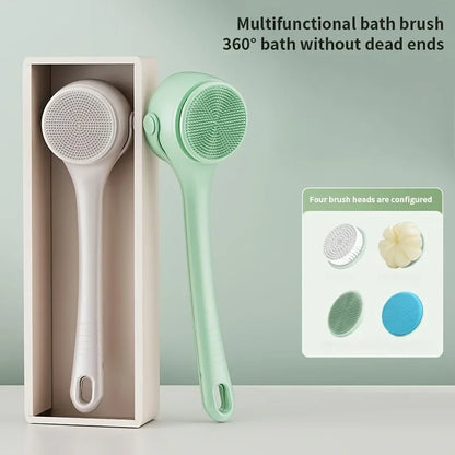4-in-1 Electric Bath Brush – Rotating Back Scrubber, 4 Brush Heads, USB Rechargeable