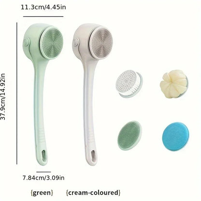 4-in-1 Electric Bath Brush – Rotating Back Scrubber, 4 Brush Heads, USB Rechargeable