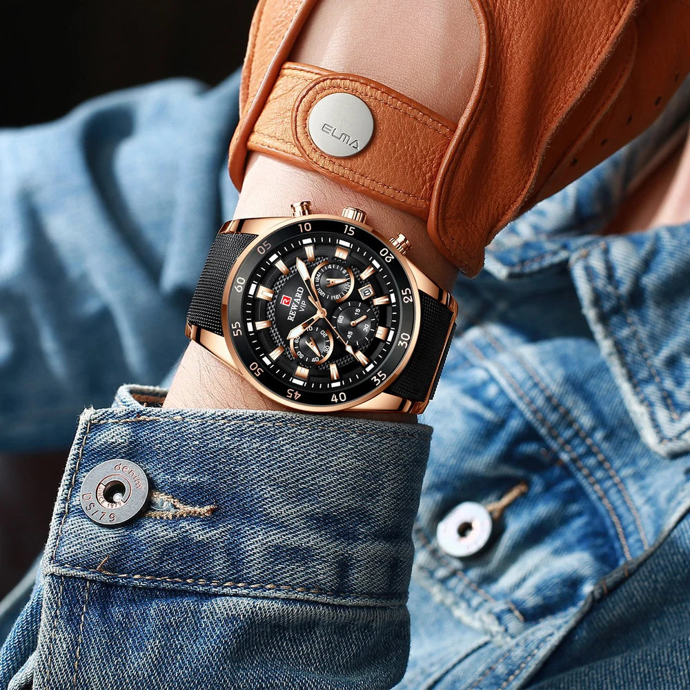 ⌚ REWARD Big Dial Men's Luxury Sports Watch | Waterproof Chronograph Quartz