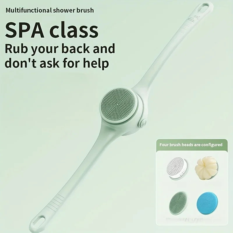 4-in-1 Electric Bath Brush – Rotating Back Scrubber, 4 Brush Heads, USB Rechargeable