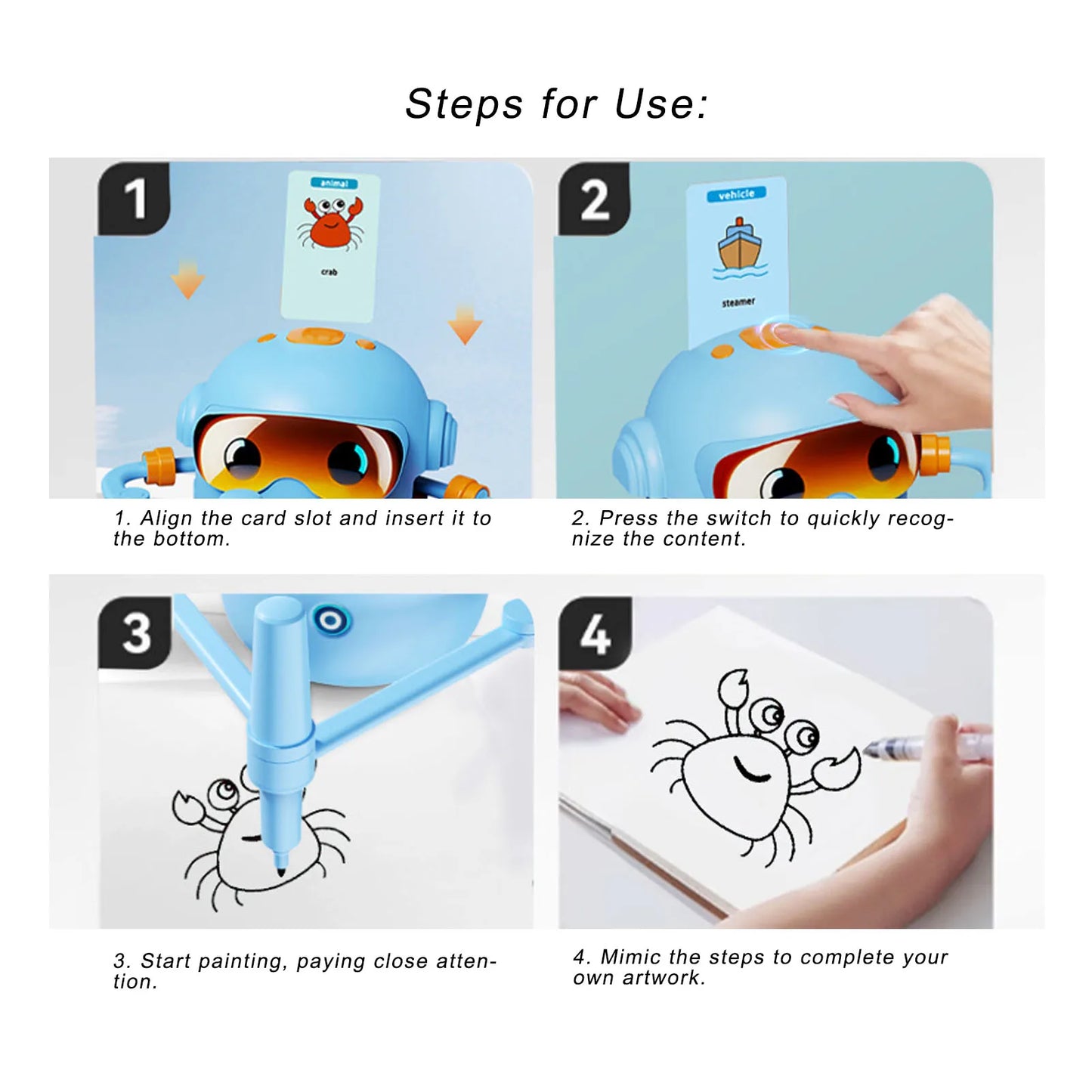 Kids Educational Drawing Robot + 100 Cards | Auto Learning Toy for Boys & Girls